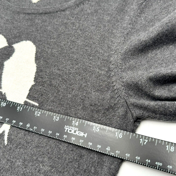 ANN TAYLOR Women Small Grey Sweater Long Sleeve Tunic White Love Birds Wool Soft - Picture 8 of 10